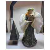 Fiber Optic Angel Figurine with Harp and Wooden Ch