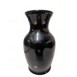 Vintage Black Amethyst Glass Vase with Hand-Painte