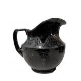 Black Glass Water Pitcher with Silver Overlay Deco