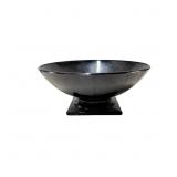 Black Amethyst Glass Art Deco Fruit Bowl, 9 1/2 In