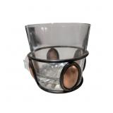 Modern Glass and Metal Ice Bucket with Ornate Copp