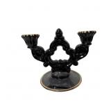 Vintage Black Amethyst Glass Double-Light Candelab