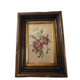 Vintage Floral Needlepoint Embroidery with Dark Br