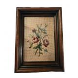 Vintage Framed Floral Needlepoint Artwork in Wood
