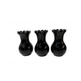 Three Black Glass Vases with Scalloped Rims
