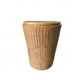 Vintage Woven Rattan Laundry Hamper with Hinged Ar