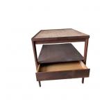 Mid-Century Modern Walnut and Cane Two-Tier End Ta