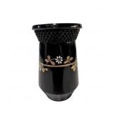 Vintage Black Glass Vase with Hand-Painted Gold an