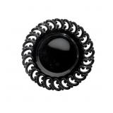 Vintage Black Glass Plate with Scrolled Lacy Edge,