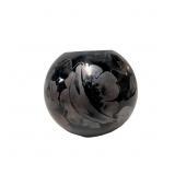 Fenton Hand-Painted Black Glass Rose Bowl b1962ned