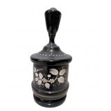 Black Amethyst Glass Vanity Jar with Lid, 8 in Tal