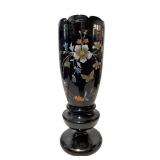 Black Amethyst Glass Vase With Hand-Painted Floral