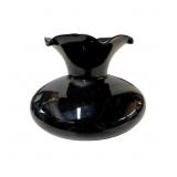 Vintage Black Amethyst Glass Vase with Ruffled Rim