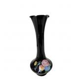 Black Amethyst Glass Bud Vase with Hand-Painted Fl