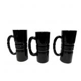 Three Black Amethyst Glass Mugs with Ribbed Handle