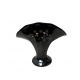 Black Glass Fan Vase with Hand-Painted Floral Deb1