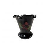 Vintage Black Amethyst Glass Vase with Ruffled Rim