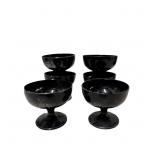 Six Vintage Black Etched Milk Glass Goblets with S