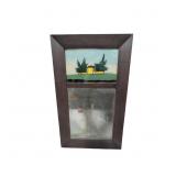 Reverse Painted Mirror with Wooden Frame, 20 in x