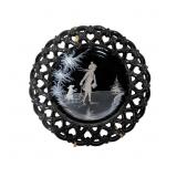 Westmoreland Black Milk Glass Plate with Winter Sc