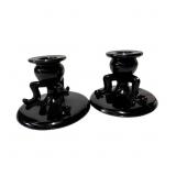 Black Amethyst Glass Candlestick Holders, 3 1/4 In