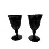 Two Tiara Indiana Glass Black Amethyst Goblets in