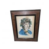 Framed 19th-Century Hand-Colored Lithograph ï¿½Autum