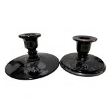 Vintage LE Smith Black Amethyst Glass Candlestick