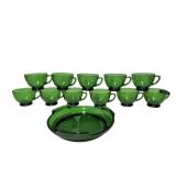 Anchor Hocking Green Glass Punch Bowl Base with 11