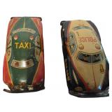 Two Vintage Tin Lithographed Friction Toy Cars: Ta