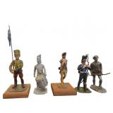Five Painted Figurines Depicting Historical Soldie