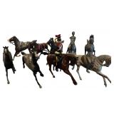 Nine Cast Metal Horse and Equestrian Figurines