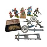 Five Painted Metal Soldiers and Artillery Model Ki
