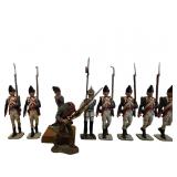 Painted Metal Military Figurines, Nine Soldiers in