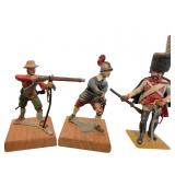 Three Painted Metal Military Figurines on Bases