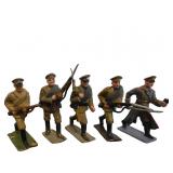 Five Hand-Painted Metal Military Figurines in Unif