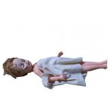 Plastic Doll with Blonde Hair and White Fabric Dre