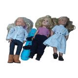 Three 18-Inch Dolls with Outfits and Accessories