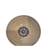 Blue and White Glazed Ceramic Bowl with Intricate
