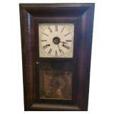 19th-Century Wooden Case Clock with Painted Dial a