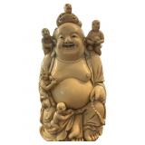 Ivory-Colored Resin Laughing Buddha Figurine with