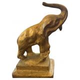 Small Cast Metal Elephant Figurine with Gold-Tone