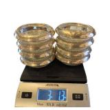 8 Sterling Silver Rimmed Cut Glass Coasters, 3.13