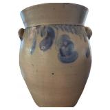 Stoneware Crock with Handles and Blue Decoration
