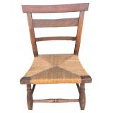 Antique Child-Sized Ladderback Chair with Woven Ru