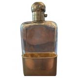 Glass and Silver-Plated Hip Flask with Monogrammed