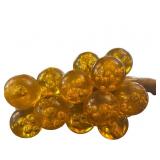 Amber-Colored Glass Grape Cluster With Wooden Stem
