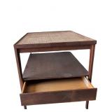 Mid-Century Modern Walnut and Cane Two-Tier End Ta