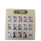 Sheet of Stamps Featuring Early U.S. Presidents wi