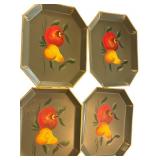 Four Hand-Painted Metal Trays with Fruit Motif, Oc